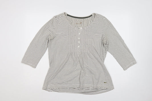 Easy Women White Black Stripe Cotton Long Sleeve Button Blouse UK 14