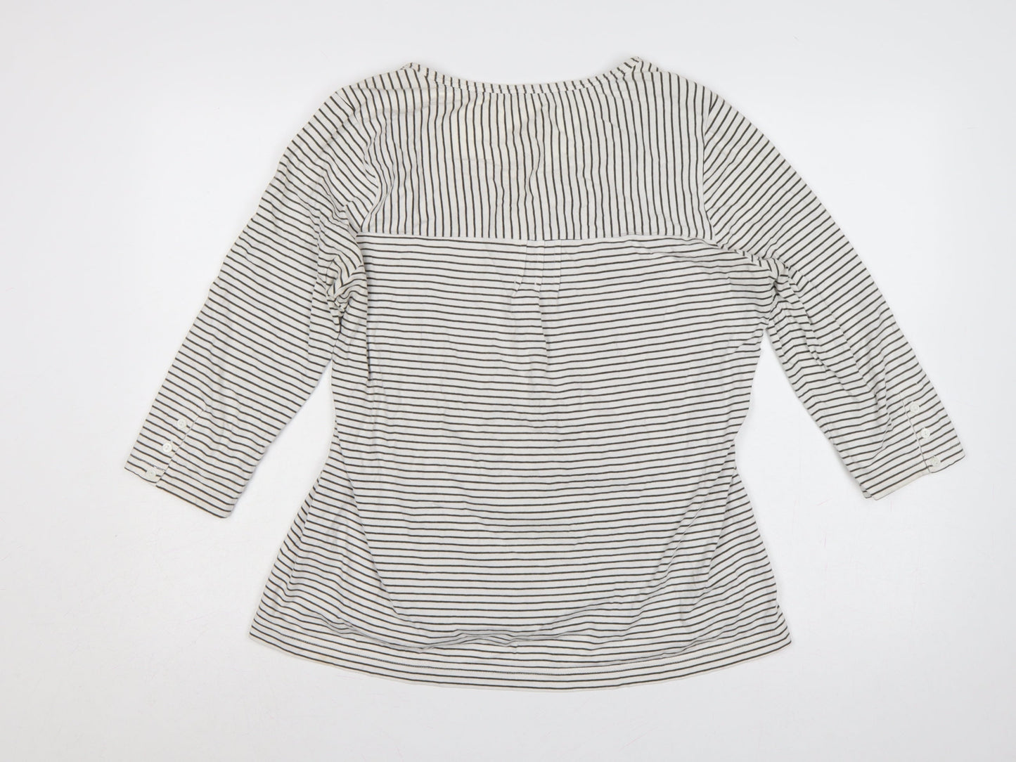 Easy Women White Black Stripe Cotton Long Sleeve Button Blouse UK 14