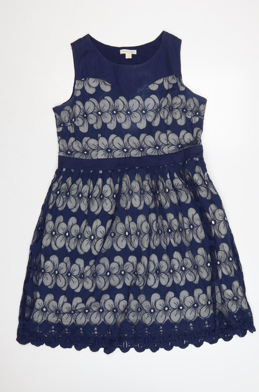 Monsoon Women Blue Floral Lace Fit & Flare Dress UK 18 Sleeveless