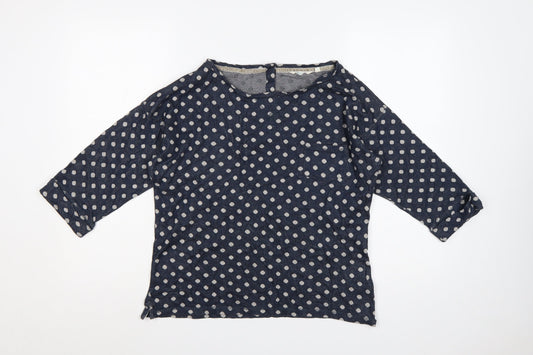 White Stuff Women’s Blue Polka Dot Cotton 3/4 Sleeve T-Shirt Size 10