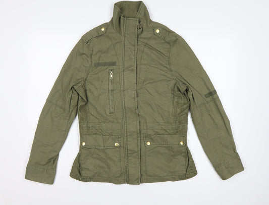 H&M Women's Green UK 8 Military Cotton Utility Zip Jacket