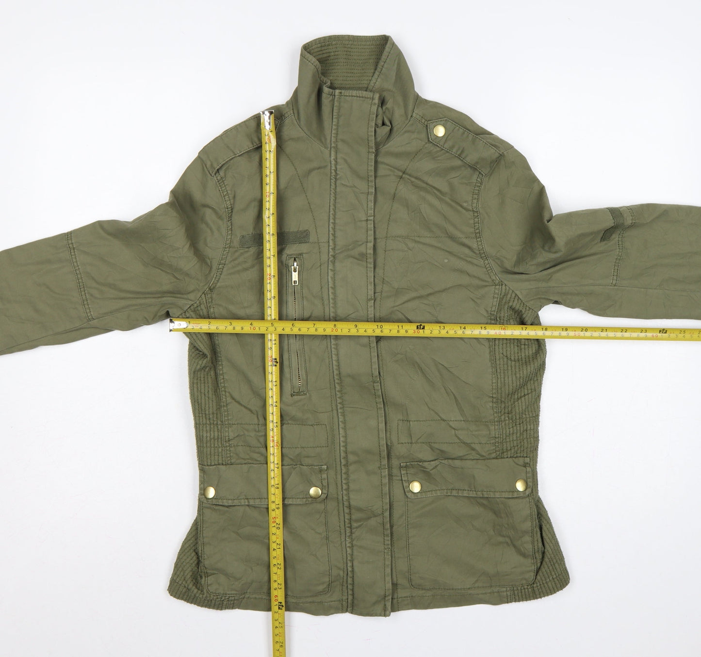 H&M Women's Green UK 8 Military Cotton Utility Zip Jacket