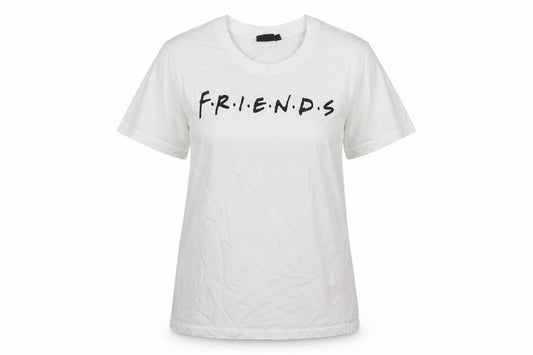 LMTD Women White S Friends Logo Jersey T-Shirt Short Sleeve