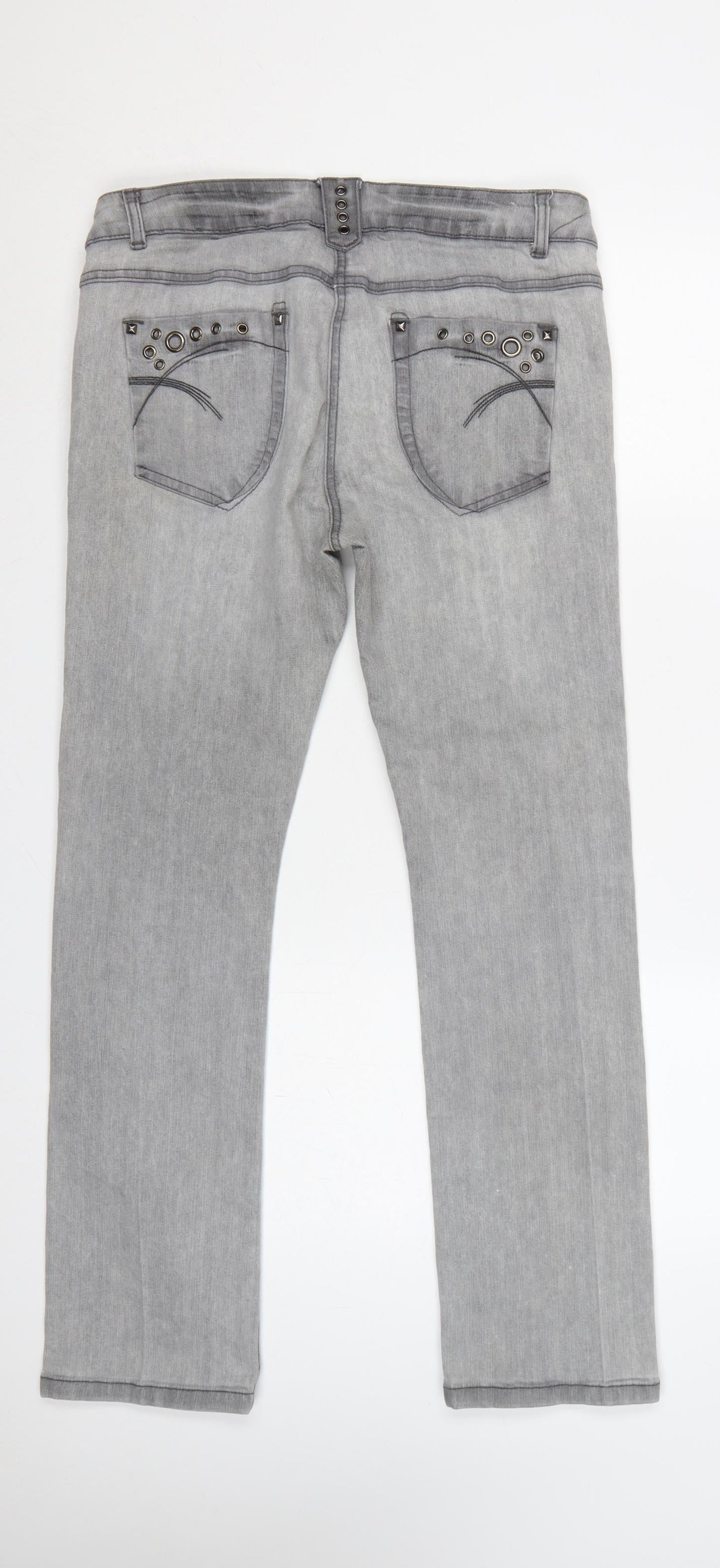 TJ Women Grey Size 14 Straight Slim Stretch Studded Jeans