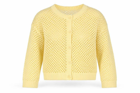 H&M Divided Women Yellow L Open-Knit Button Cardigan Long Sleeve