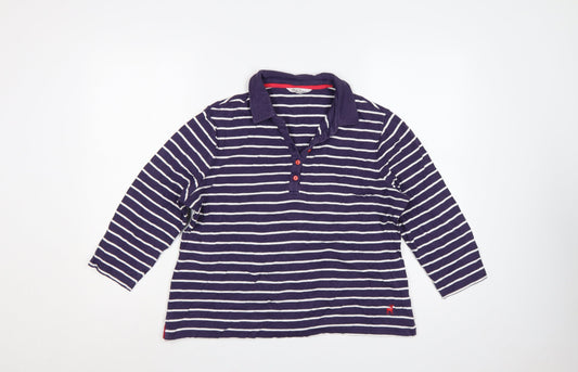Tulchan Women’s Blue Striped Cotton Long Sleeve Polo Top L