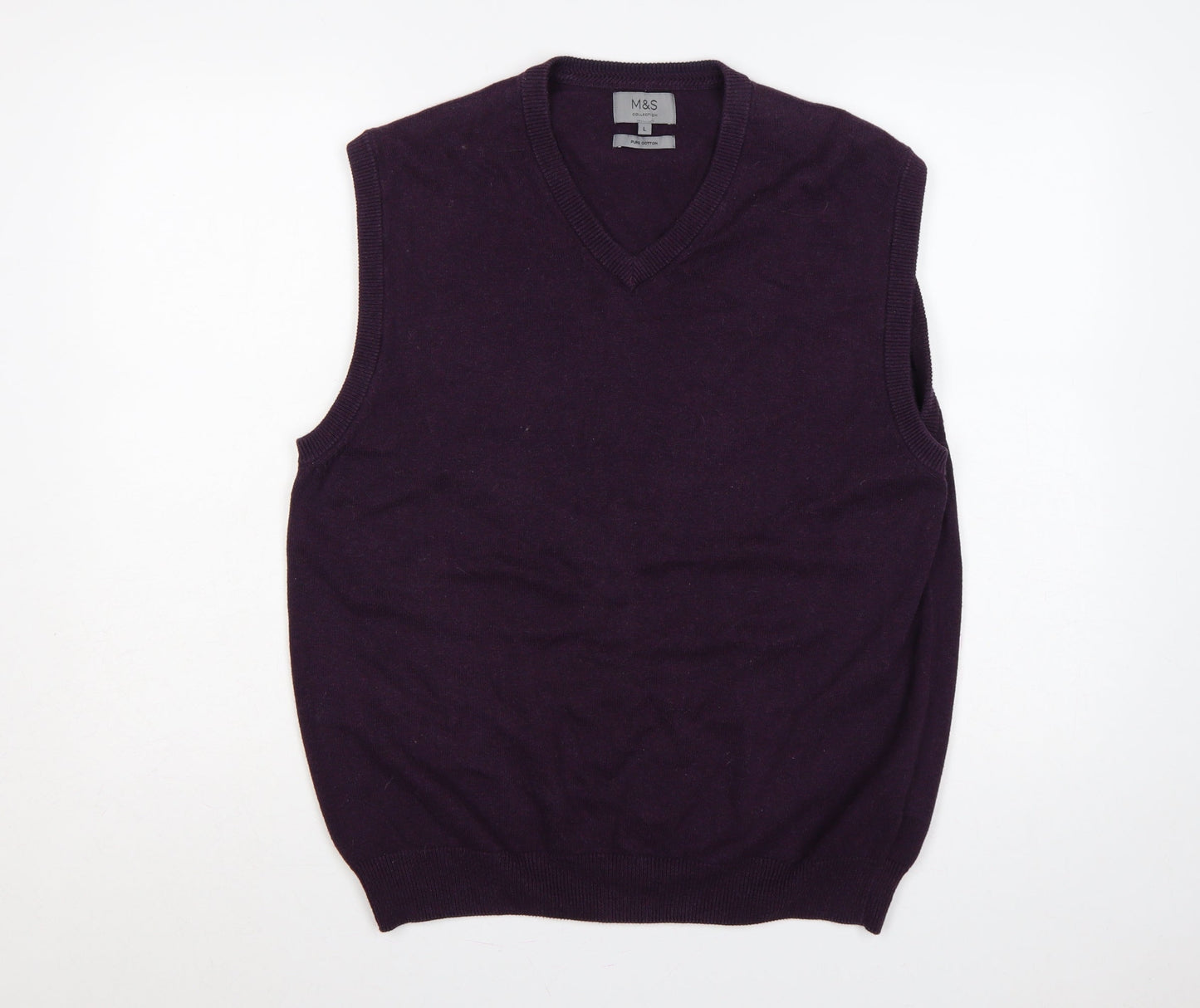 Marks & Spencer Men’s Purple L Pure Cotton V-Neck Knit Vest Jumper