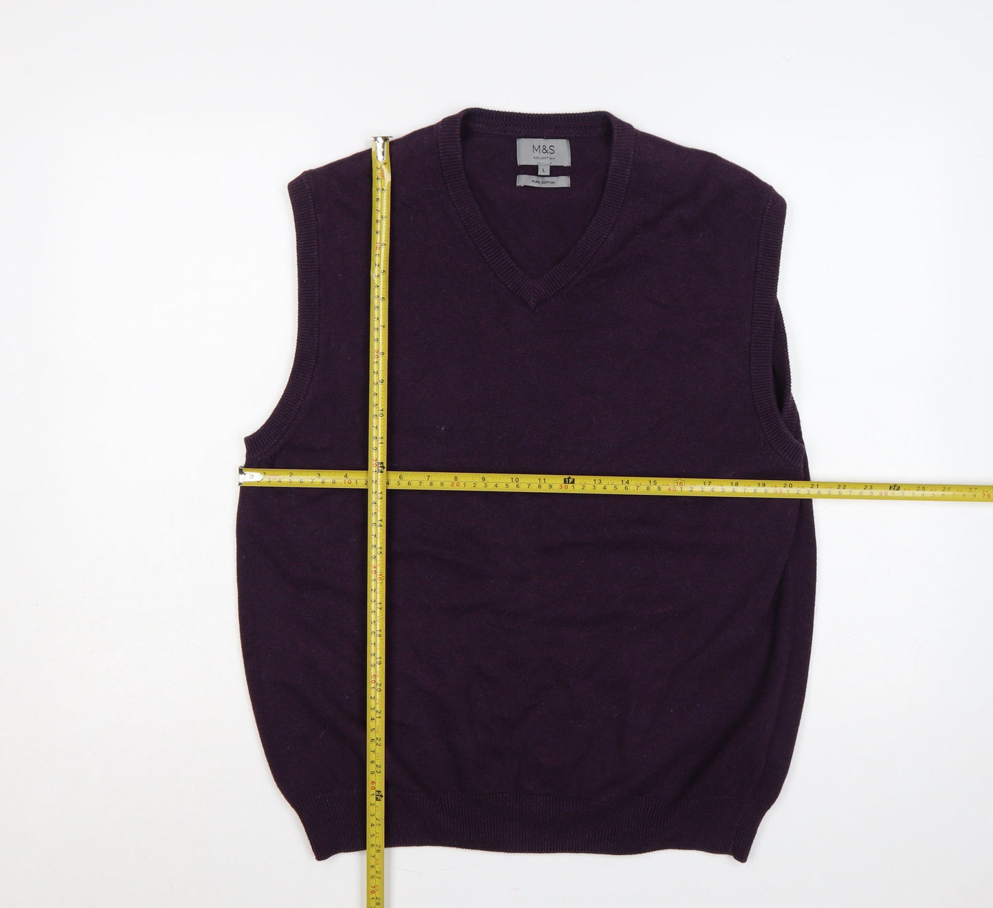 Marks & Spencer Men’s Purple L Pure Cotton V-Neck Knit Vest Jumper