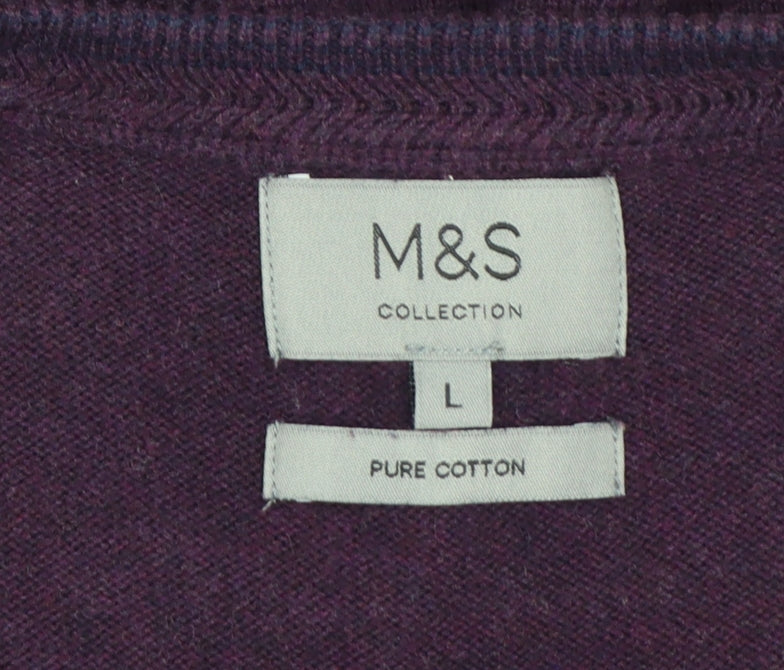 Marks & Spencer Men’s Purple L Pure Cotton V-Neck Knit Vest Jumper