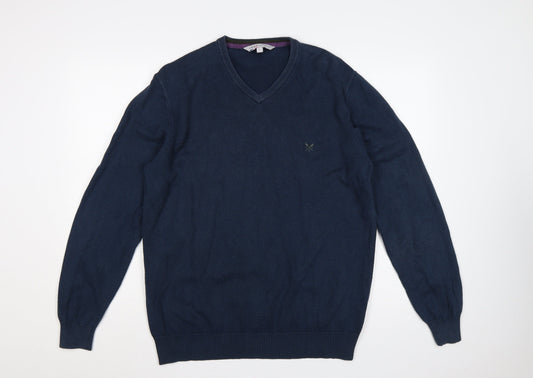 Crew Clothing Co Men's Navy L Cotton Cashmere V-Neck Pullover Jumper