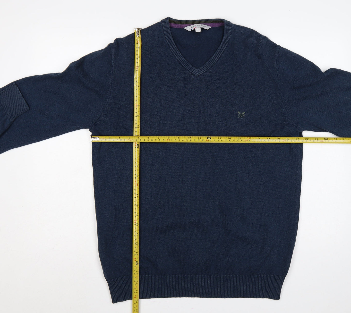 Crew Clothing Co Men's Navy L Cotton Cashmere V-Neck Pullover Jumper