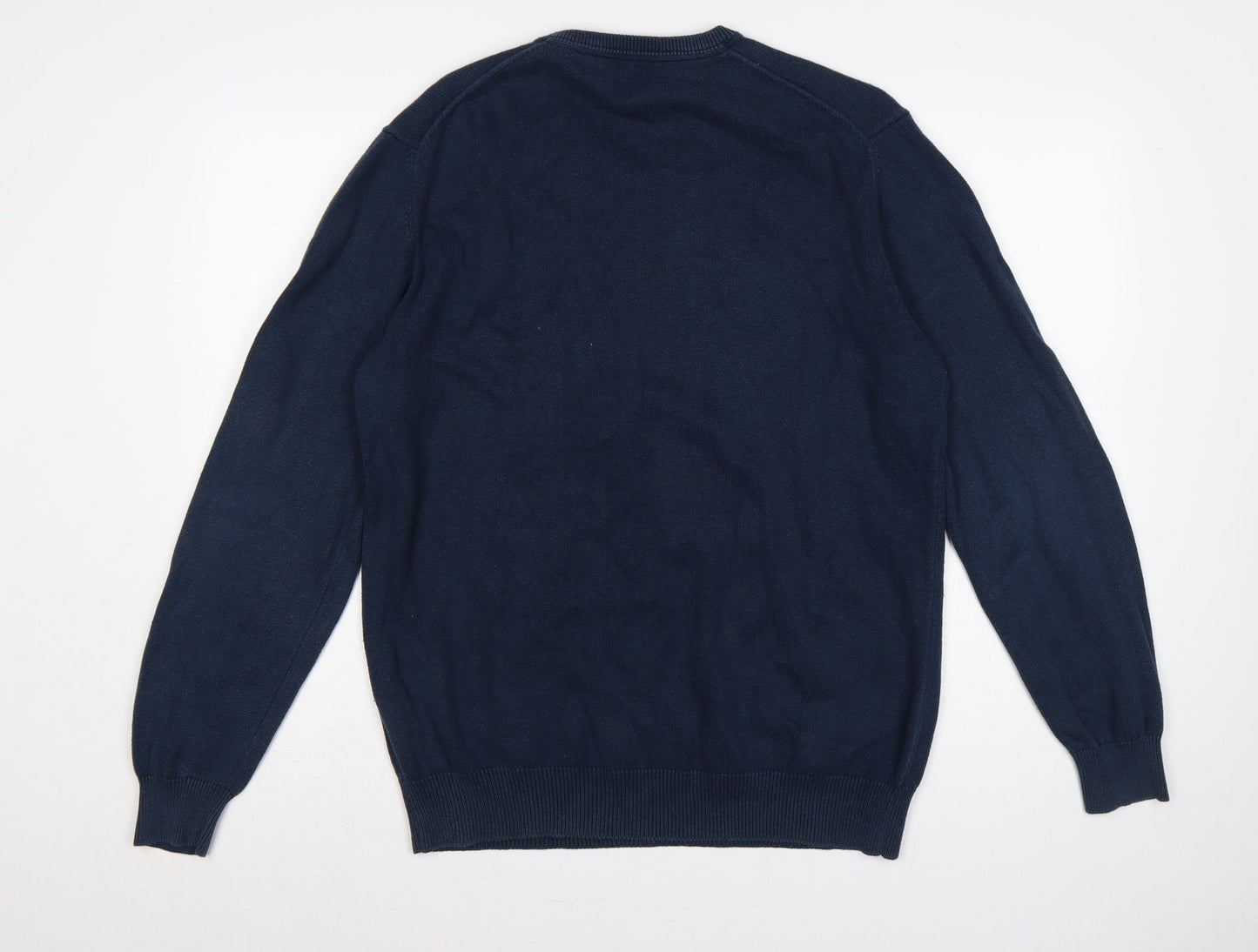 Crew Clothing Co Men's Navy L Cotton Cashmere V-Neck Pullover Jumper