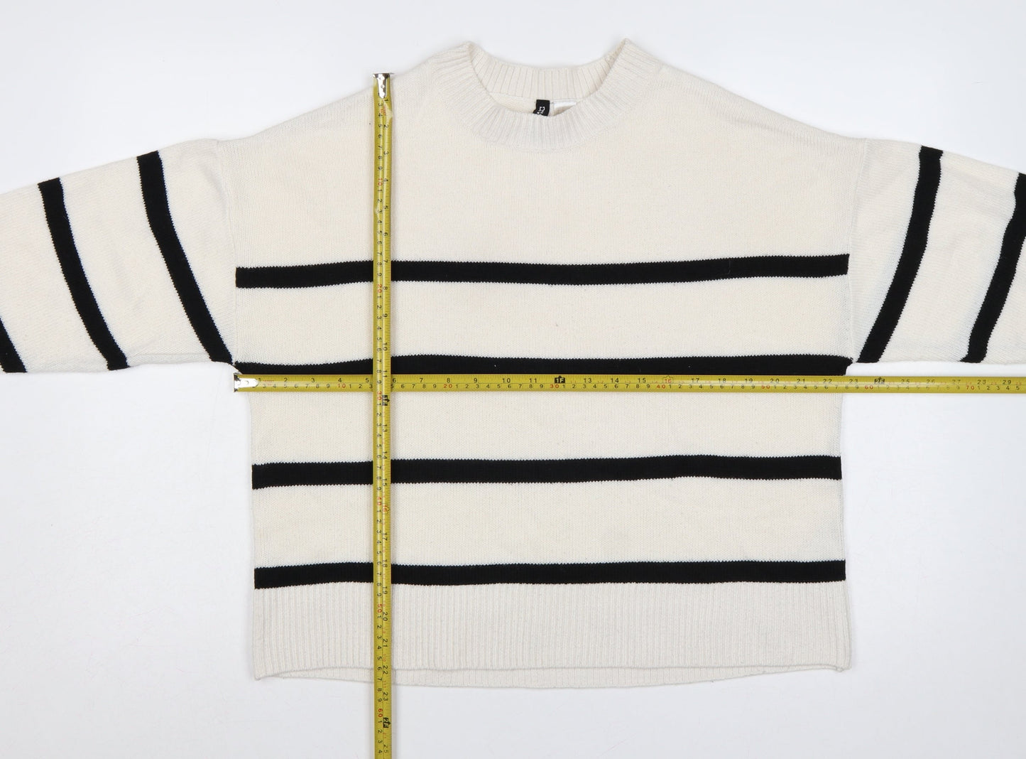 H&M Divided Women Ivory Black Striped Crew Neck Knit Jumper M