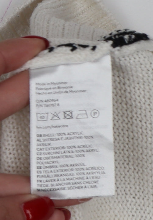 H&M Divided Women Ivory Black Striped Crew Neck Knit Jumper M