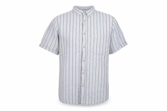 Dunnes Men Grey Blue Striped Linen Cotton Shirt XL