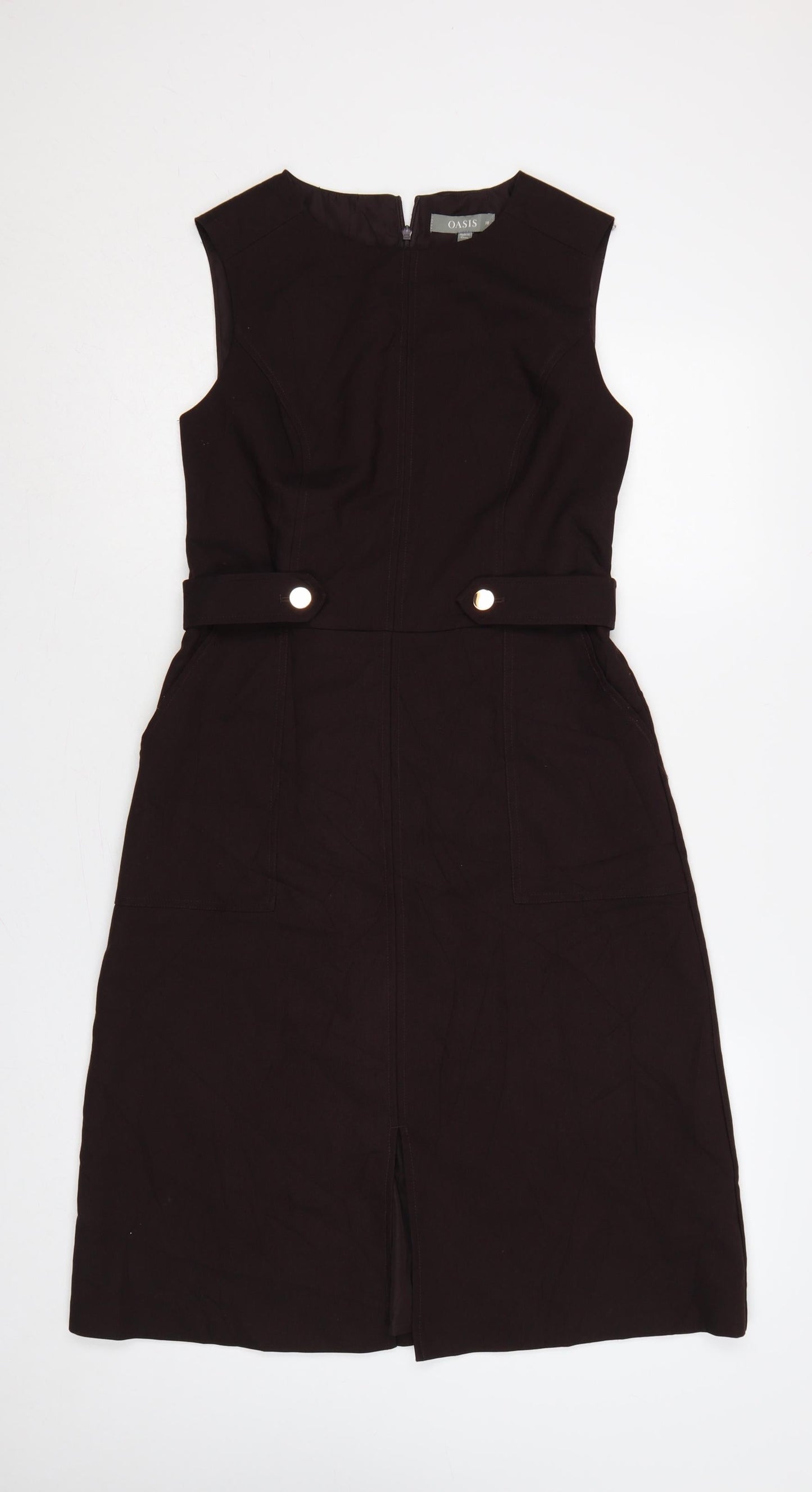 Oasis Women Black UK 10 Sleeveless Midi Sheath Belted Utility Dress
