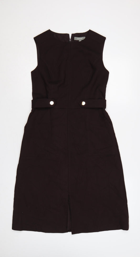 Oasis Women Black UK 10 Sleeveless Midi Sheath Belted Utility Dress