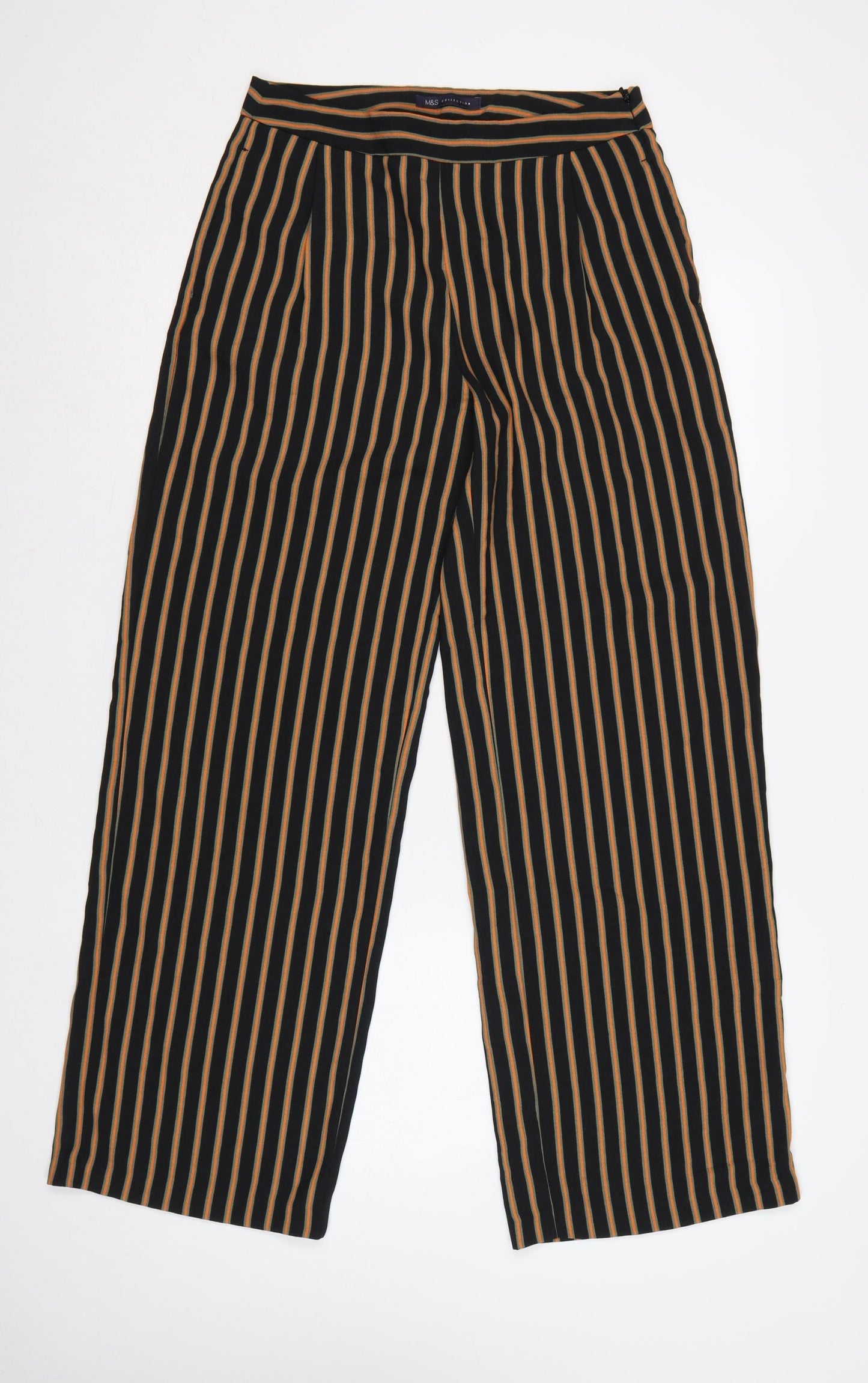 Marks and Spencer Women Black UK 10 Striped Wide-Leg Trousers