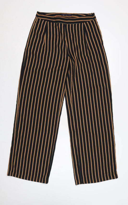 Marks and Spencer Women Black UK 10 Striped Wide-Leg Trousers