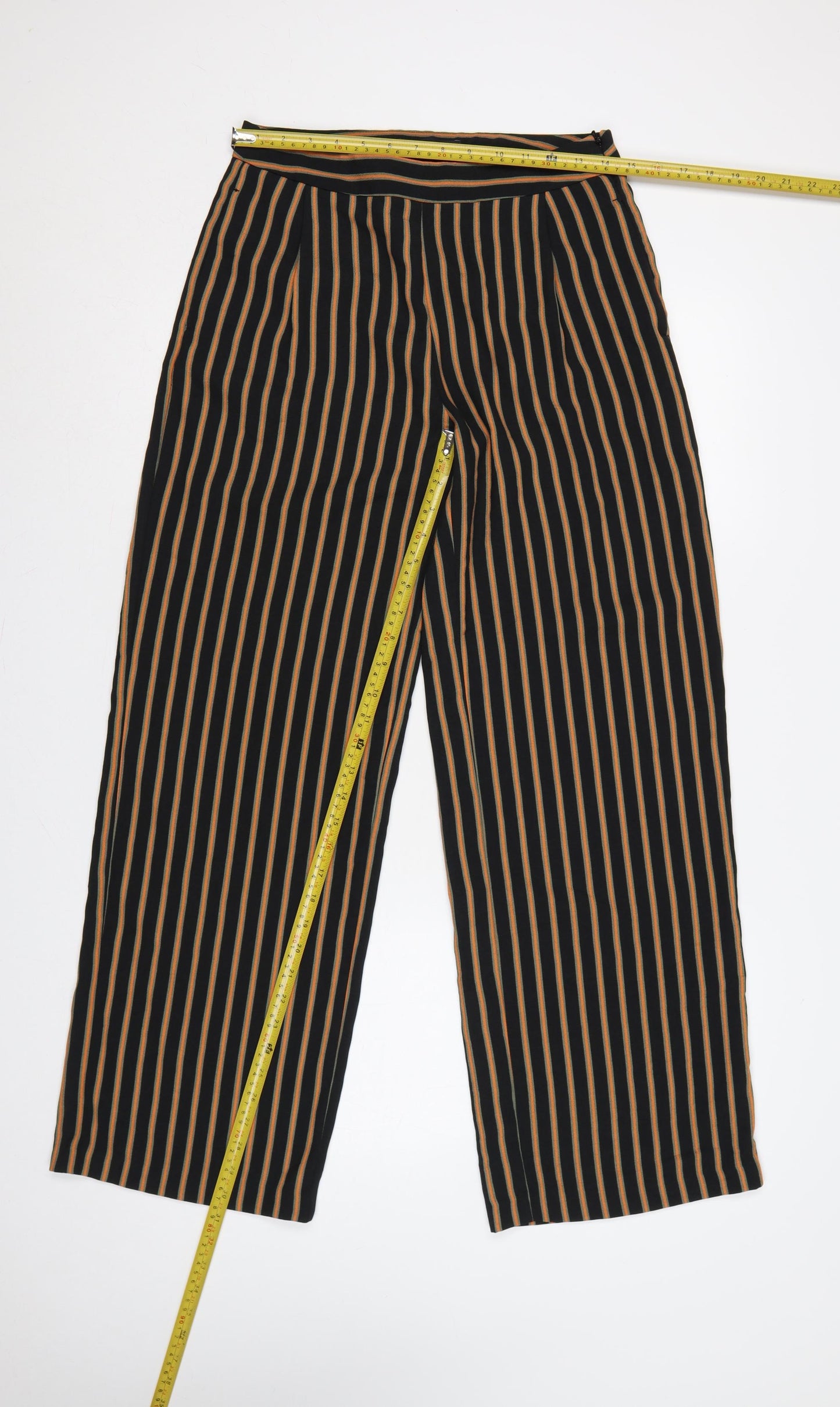 Marks and Spencer Women Black UK 10 Striped Wide-Leg Trousers