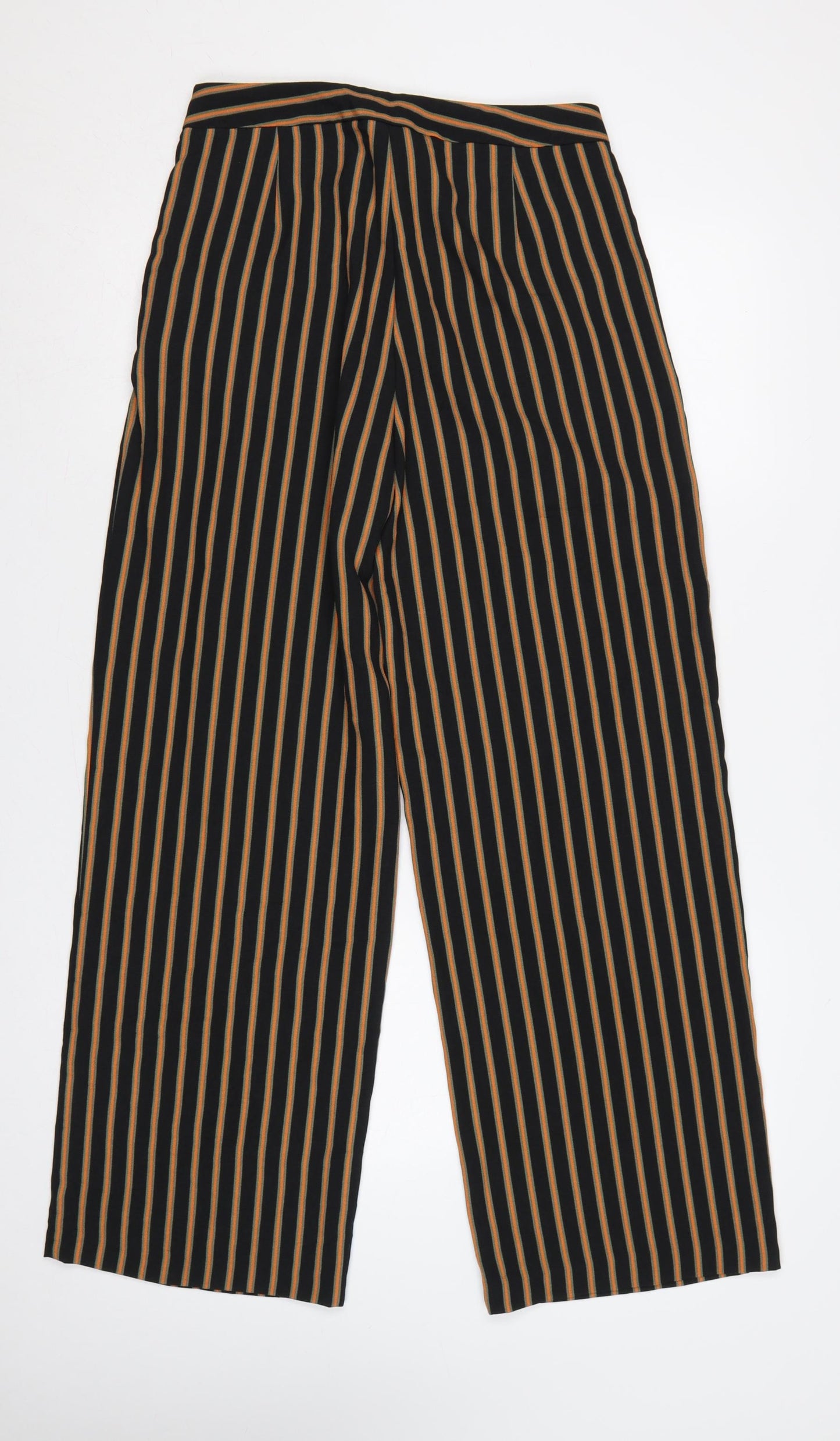 Marks and Spencer Women Black UK 10 Striped Wide-Leg Trousers