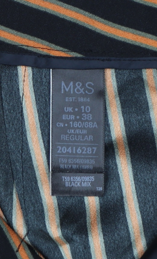 Marks and Spencer Women Black UK 10 Striped Wide-Leg Trousers