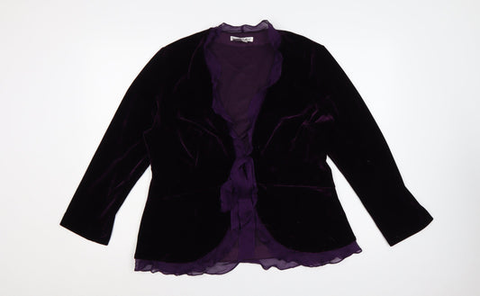 WinterSilks Women Purple L Velvet Ruffle Tie Wrap Blouse