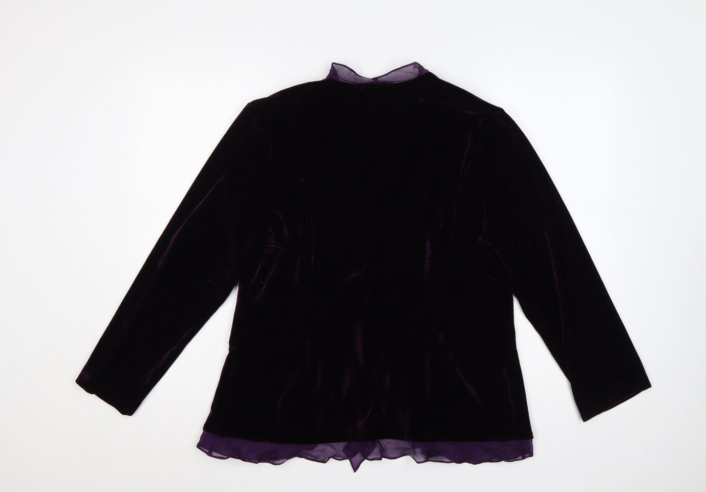 WinterSilks Women Purple L Velvet Ruffle Tie Wrap Blouse