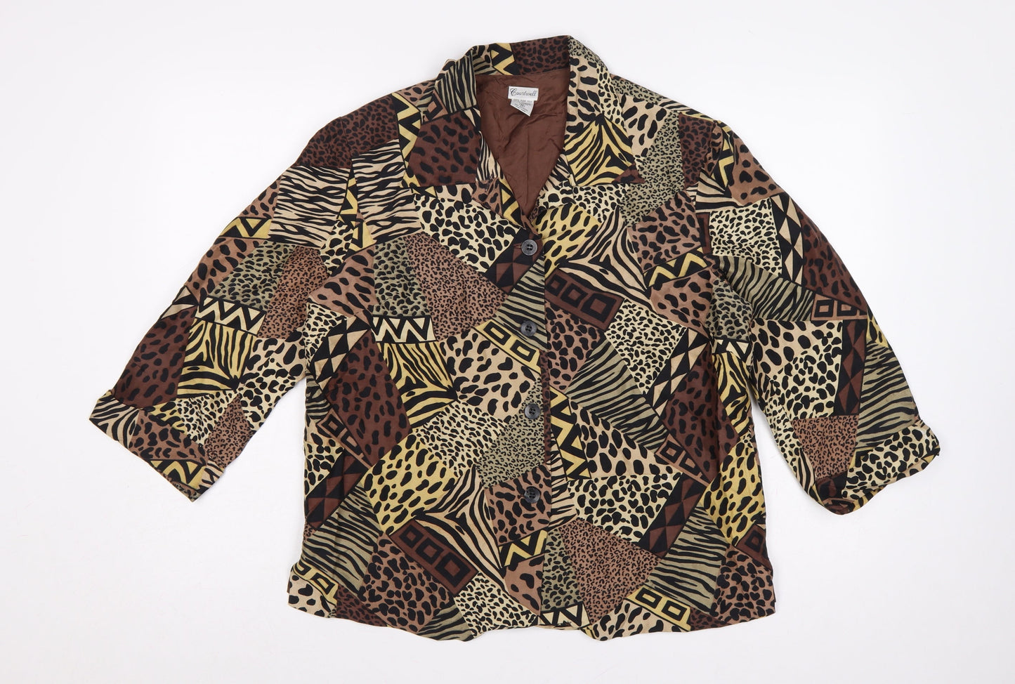 Courtwell Women’s Brown M Silk Animal Print 3/4 Sleeve Blazer