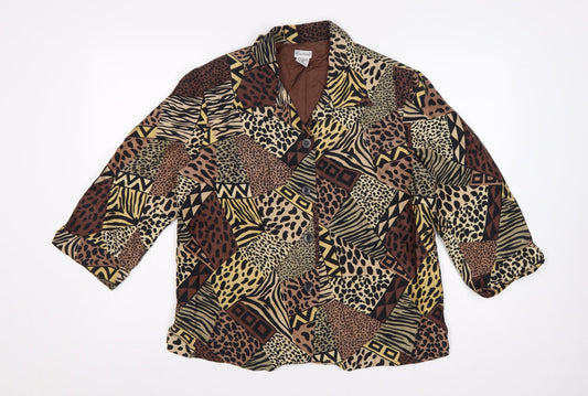 Courtwell Women’s Brown M Silk Animal Print 3/4 Sleeve Blazer