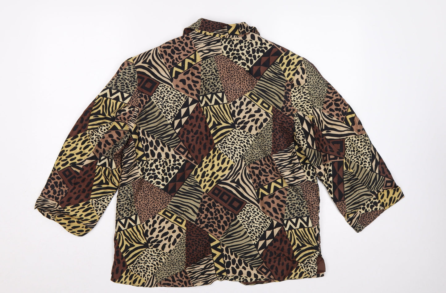 Courtwell Women’s Brown M Silk Animal Print 3/4 Sleeve Blazer