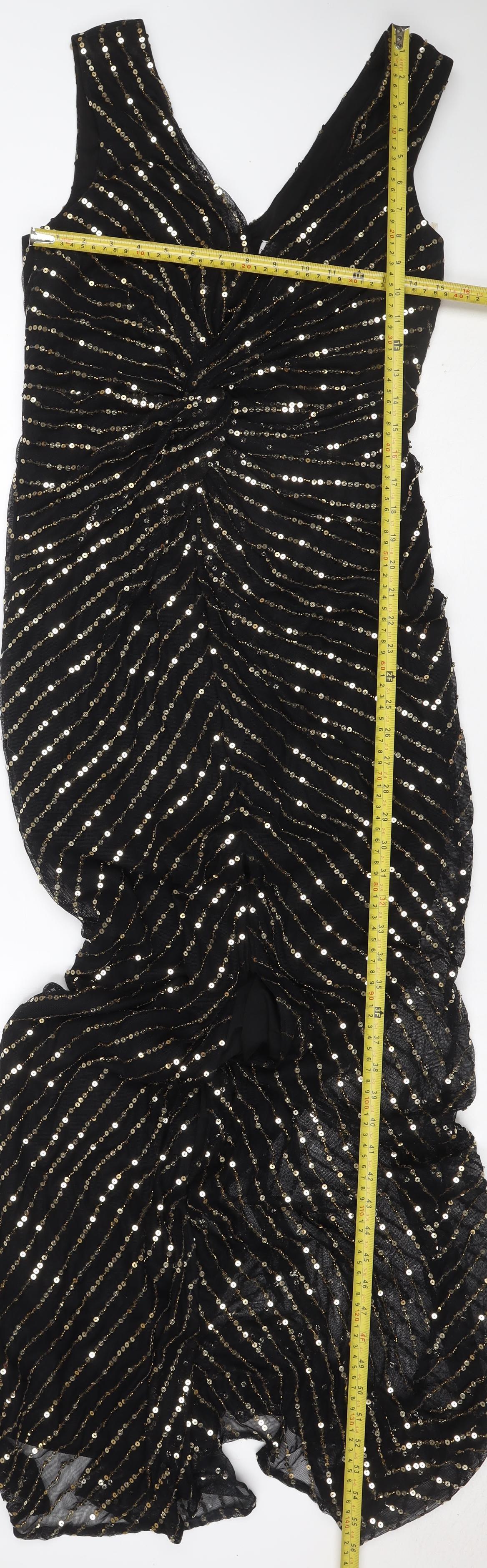 City Goddess Women Black Gold Sequin Long Sleeve Maxi Dress UK 16