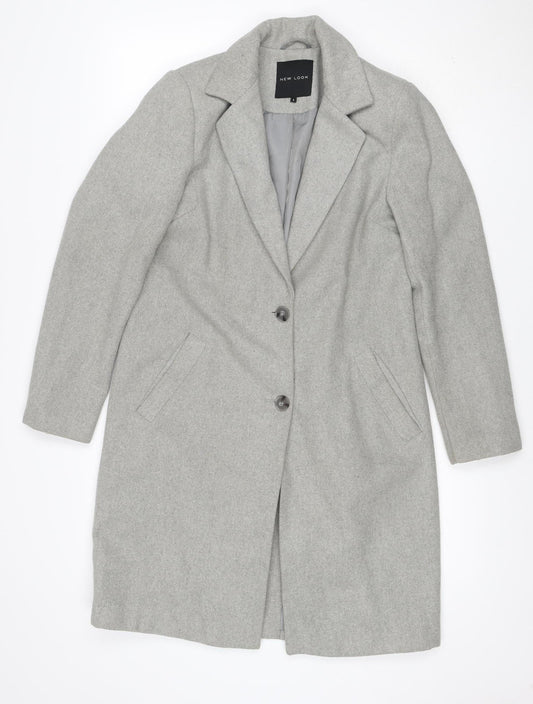 New Look Women Grey UK 8 Long Single-Breasted Wool Blend Overcoat