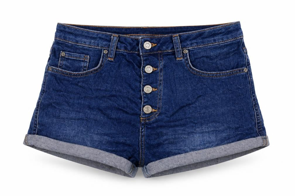 Front view of Denim Co. Women’s Blue High Rise Stretch Denim Shorts UK 12 Cuffed