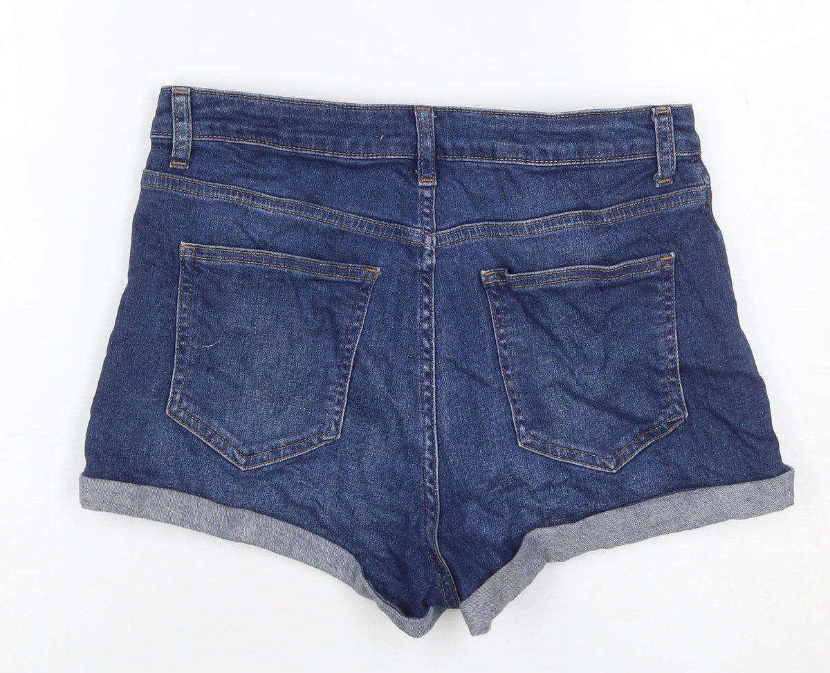 Back view of Denim Co. Women’s Blue High Rise Stretch Denim Shorts UK 12 Cuffed