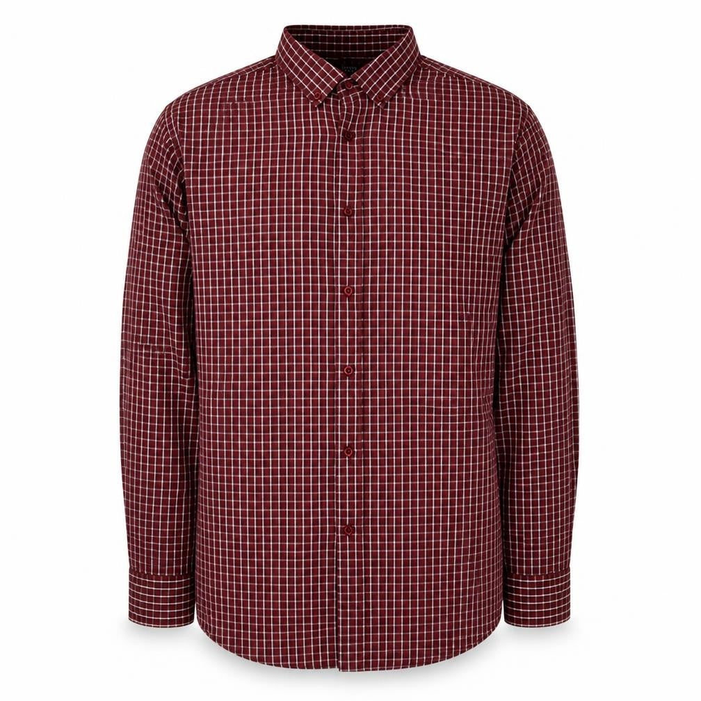 Front view of Dunnes Men Red Check Slim Fit Button-Down Shirt, size M
