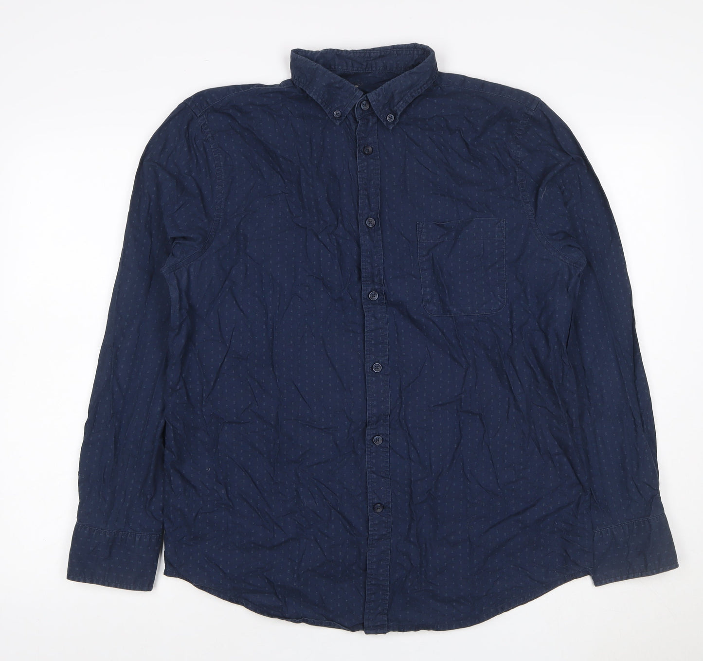 Dunnes Stores Men Blue Large Geometric Button-Down Cotton Shirt