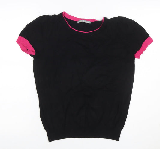 Marks and Spencer Women Black Pink Trim Knit Top UK 14