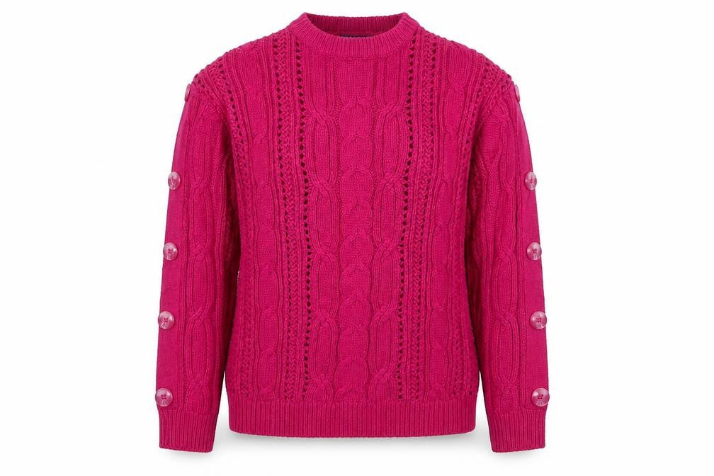 Marks & Spencer Women Pink UK 8 Cable Knit Button Sleeve Jumper