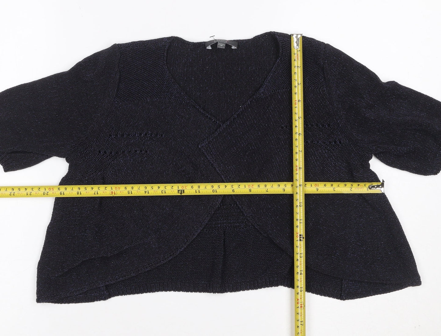 Per Una Women's Black Size 10 Wrap V-Neck 3/4 Sleeve Knit Jumper