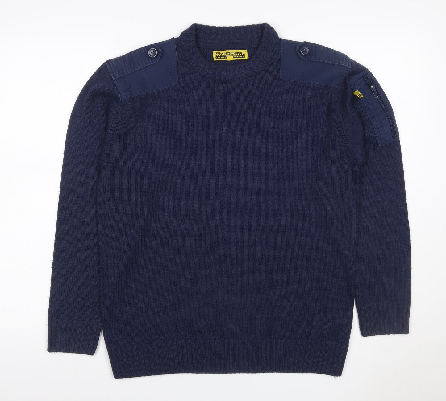 Workwear Men's Blue M Acrylic Crew Neck Shoulder Zip Pullover Jumper