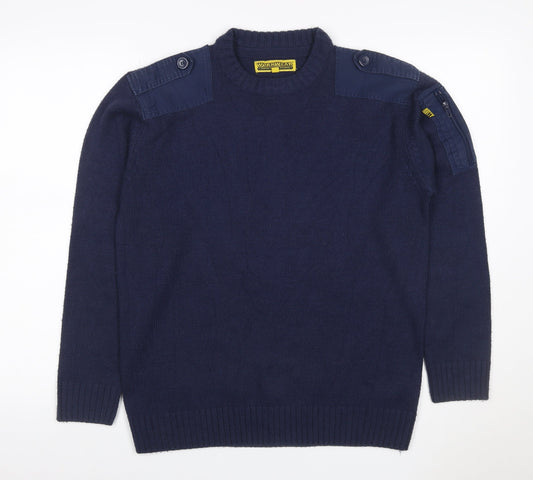 Workwear Men's Blue M Acrylic Crew Neck Shoulder Zip Pullover Jumper