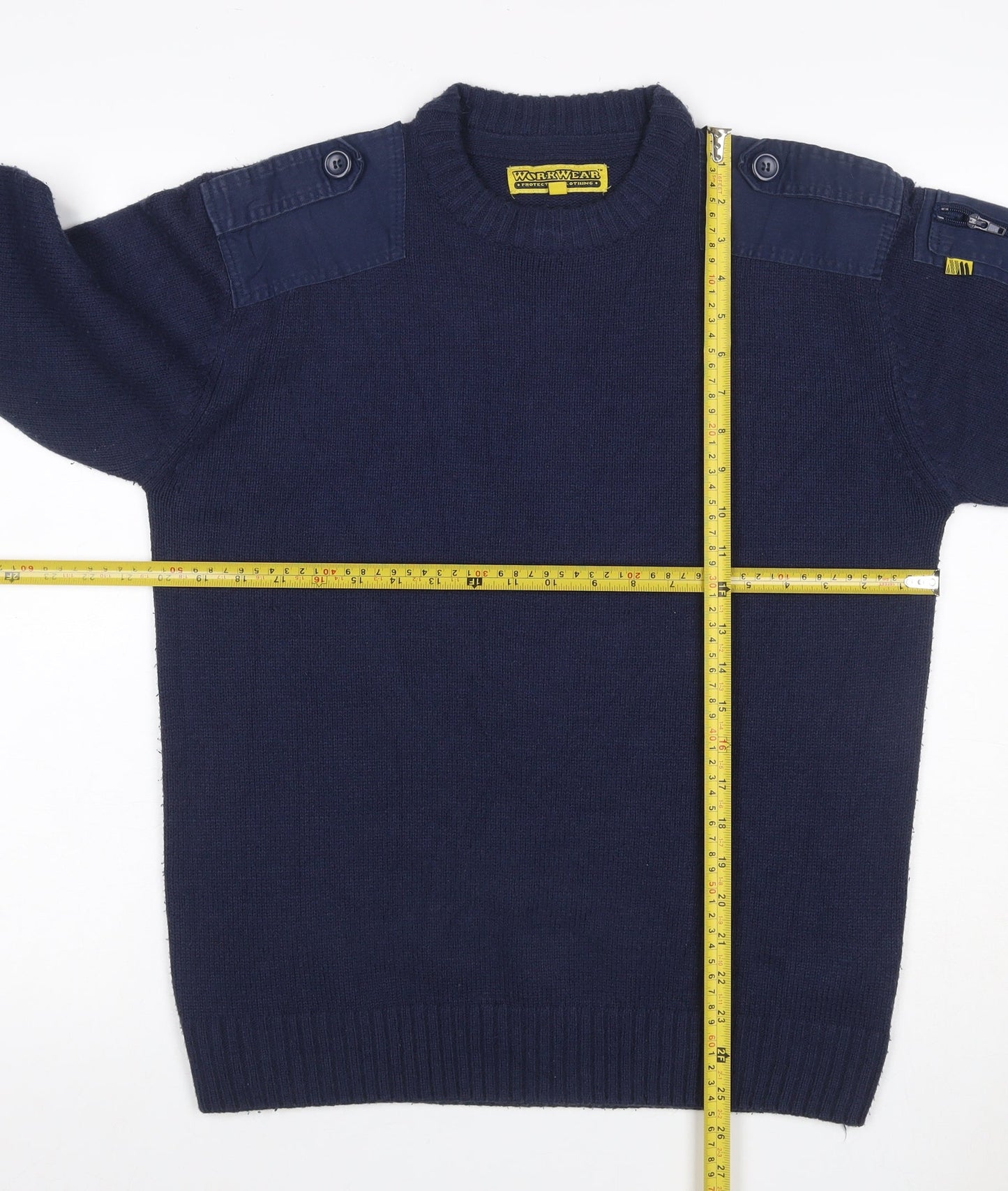 Workwear Men's Blue M Acrylic Crew Neck Shoulder Zip Pullover Jumper