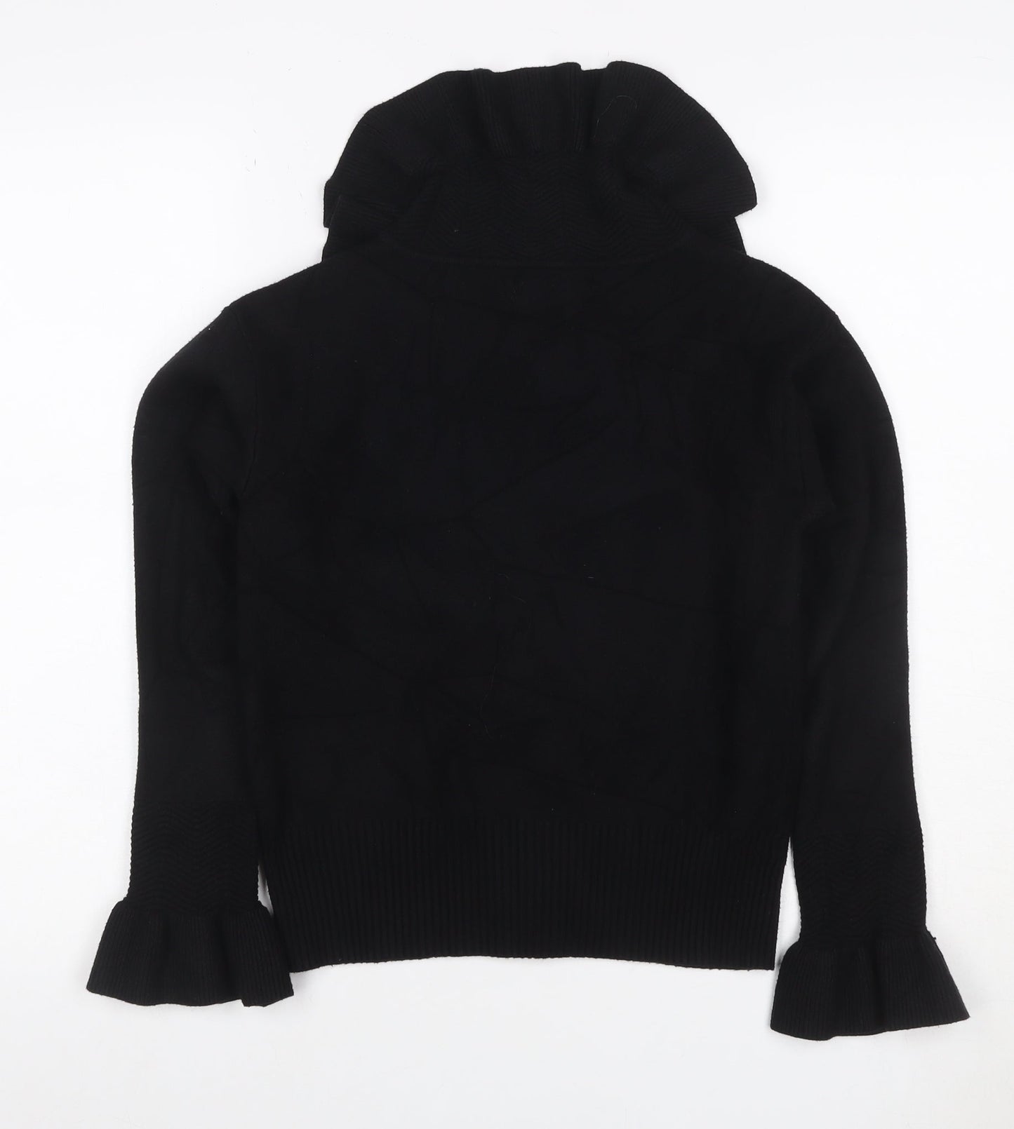 River Island Women Black Size 10 Collared Button Bell Sleeve Cardigan