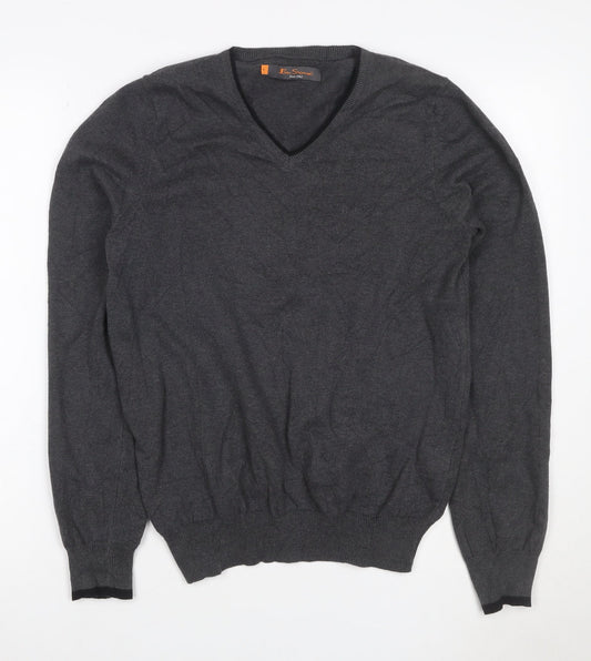 Ben Sherman Men’s Grey V-Neck Cotton Pullover Jumper Size S