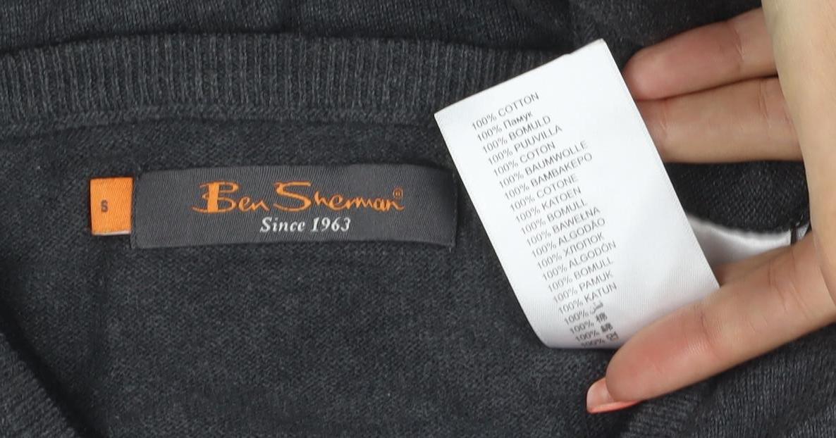 Ben Sherman Men’s Grey V-Neck Cotton Pullover Jumper Size S