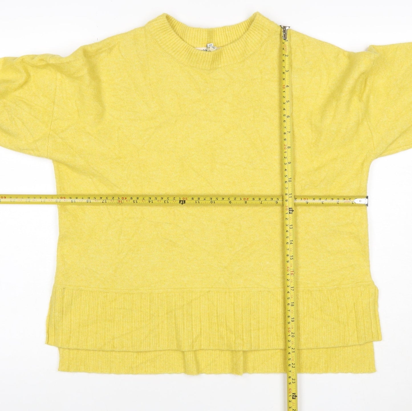 River Island Women Yellow XS Relaxed Mock Neck Ruffle Hem Pullover Jumper