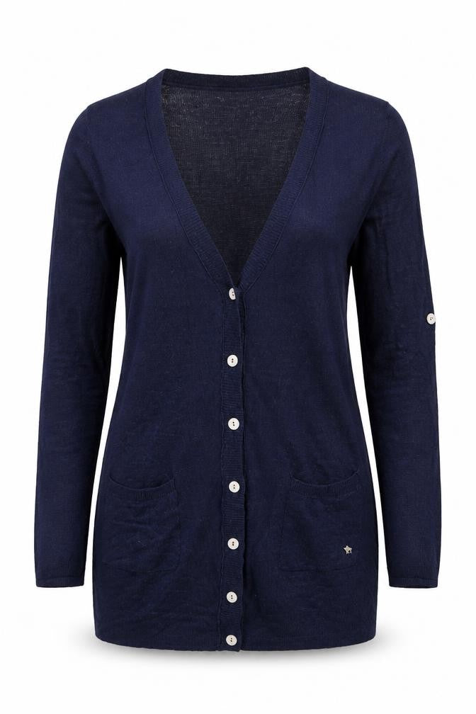 Lily & Me Women’s Blue Size 10 Linen Blend V-Neck Cardigan