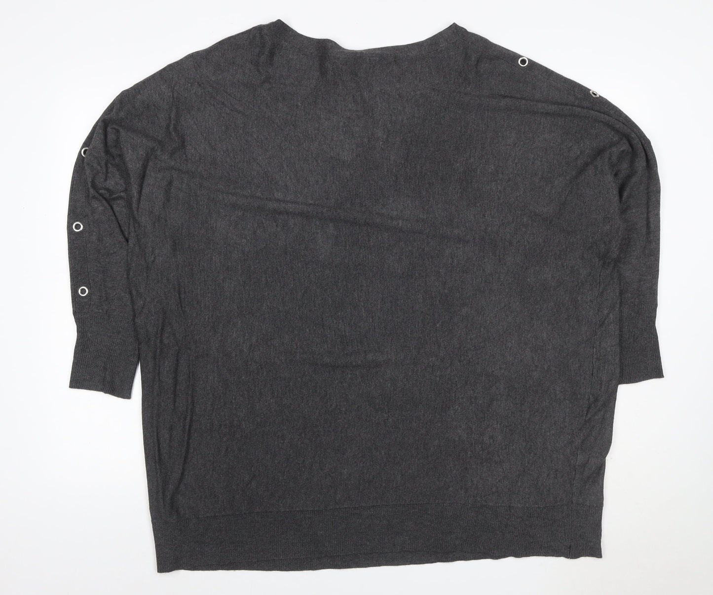 Yours Women Grey UK 22-24 Knit 3/4 Sleeve Eyelet Detail Top