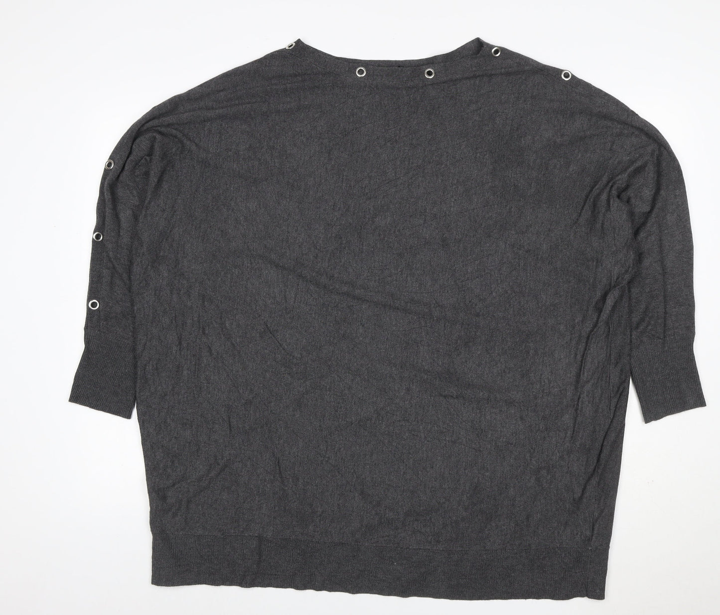 Yours Women Grey UK 22-24 Knit 3/4 Sleeve Eyelet Detail Top